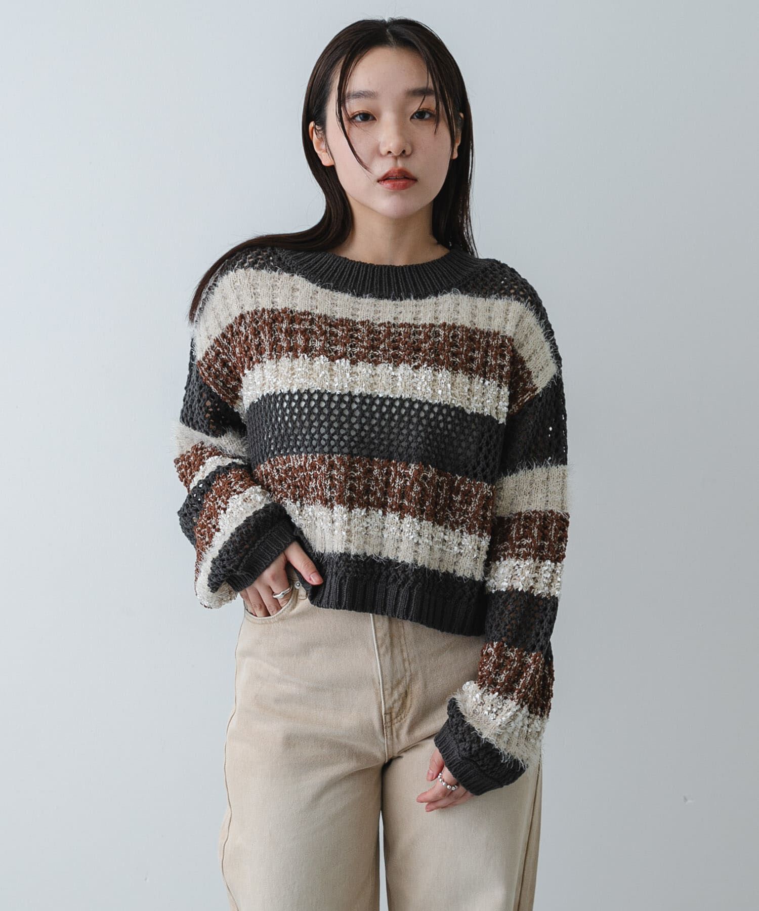 SENSE OF PLACE by URBAN RESEARCH「『洗濯可』ミックスヤーンワイドボーダーニット」|ニット・セーター|