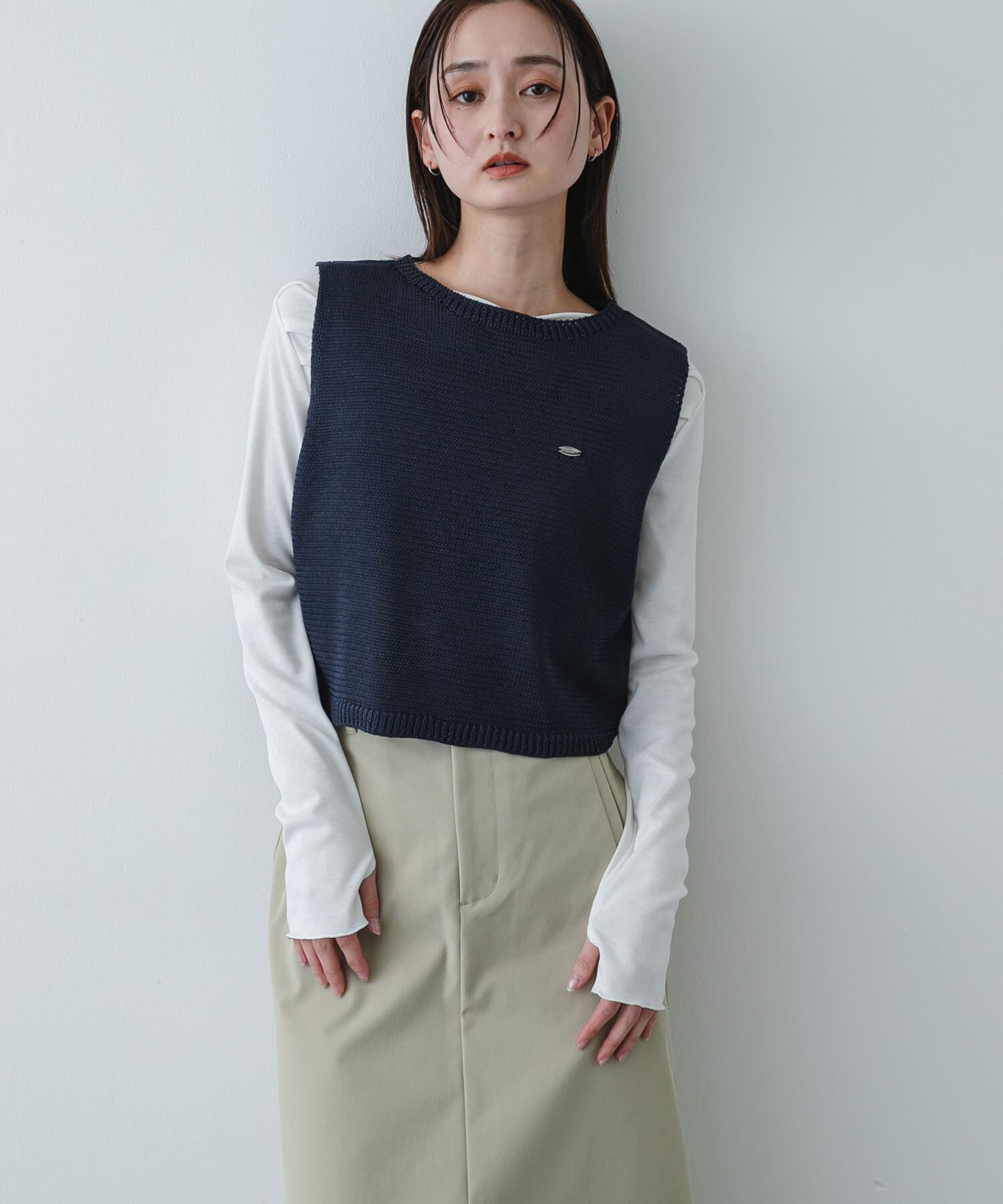 SENSE OF PLACE by URBAN RESEARCH「『洗濯可』リネンタッチクロップドセーター」|ニット・セーター|ネイビー