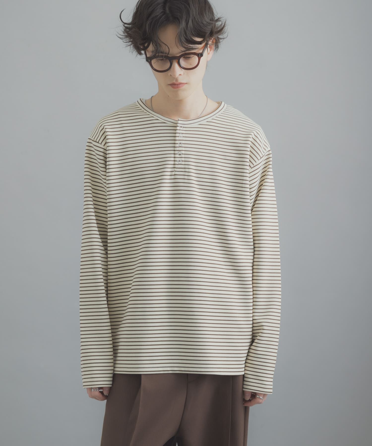 SENSE OF PLACE by URBAN RESEARCH「ボーダーヘンリーネックロングTシャツ」|Tシャツ・カットソー|