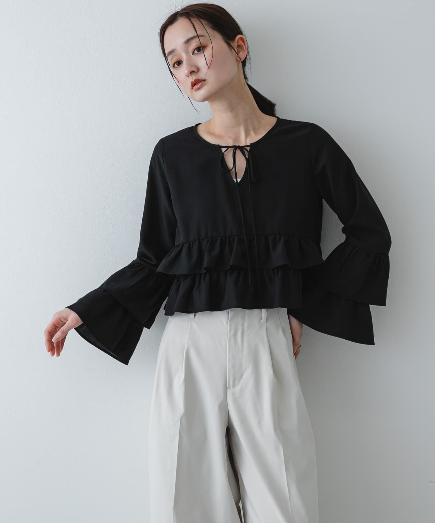 SENSE OF PLACE by URBAN RESEARCH「ダブルフリルブラウス」|シャツ・ブラウス|ブラック