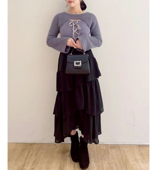 MAJESTICLEGON「エアリーイレヘムティアードスカート」|スカート|ブラック