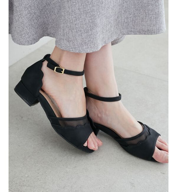  「スカラップローヒールサンダル」|サンダル|ブラック