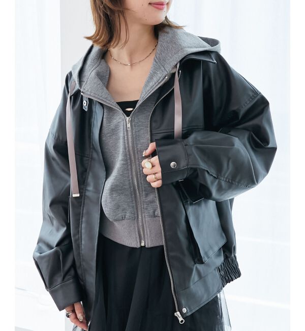  「ヴィンテージライク合皮ブルゾン」|ブルゾン・スタジャン|ブラック