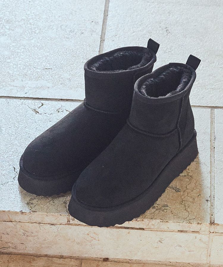 earth music&ecology「ORiental TRaffic ムートンタッチブーツ」|ショートブーツ|Black