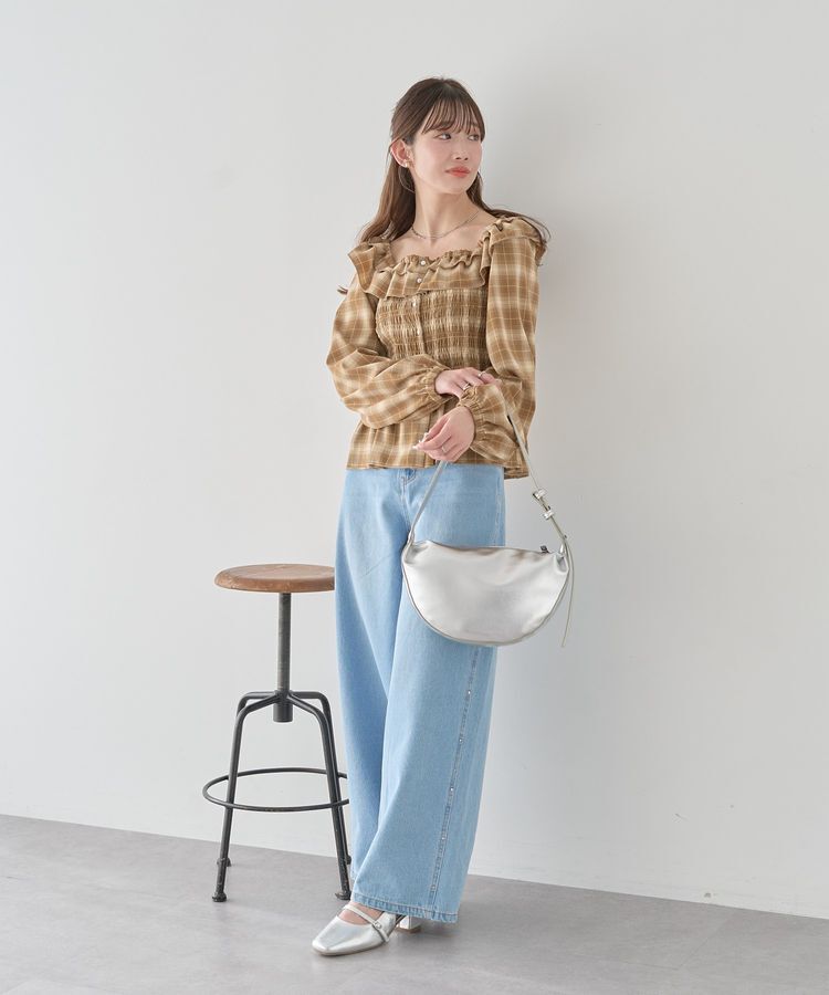 earth music&ecology「チェックシャーリングブラウス」|シャツ・ブラウス|