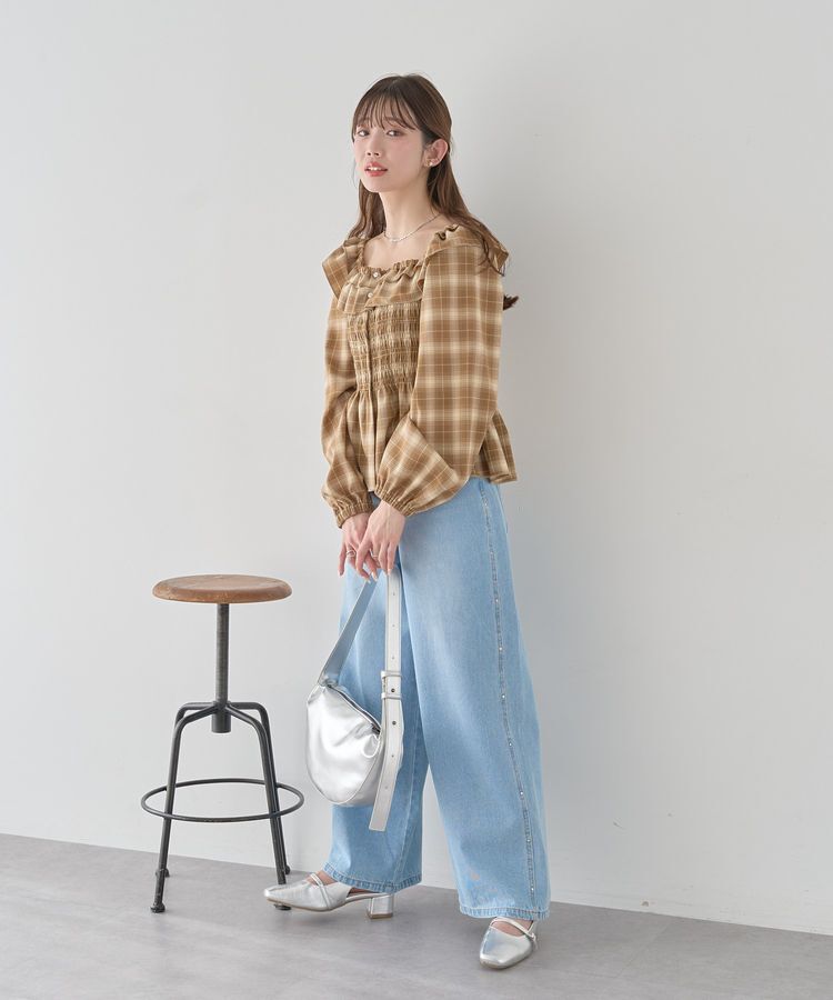 earth music&ecology「チェックシャーリングブラウス」|シャツ・ブラウス|