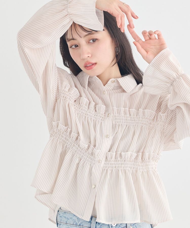 earth music&ecology「シャーリングストライプシャツ」|シャツ・ブラウス|ストライプベージュ