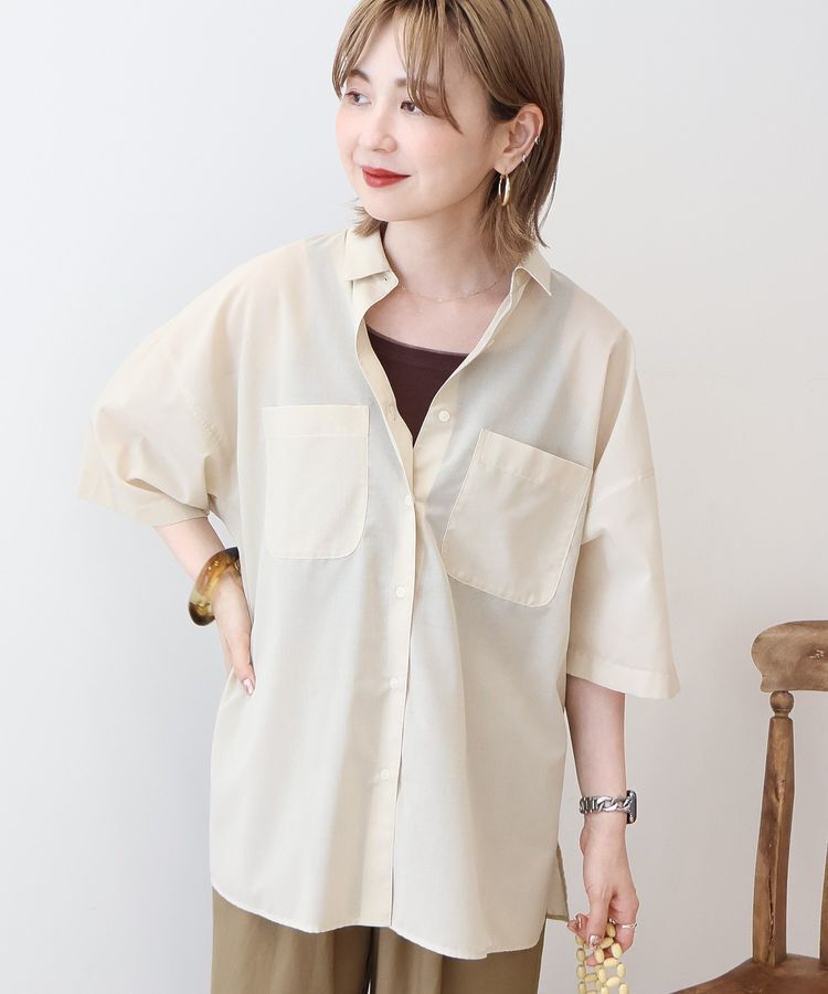 AMERICAN HOLIC「イージーケア+接触冷感Wポケットオーバーシャツ」|シャツ・ブラウス|Light beige