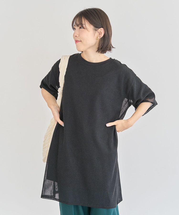 Green Parks「半袖メッシュドッキングチュニック」|チュニック|