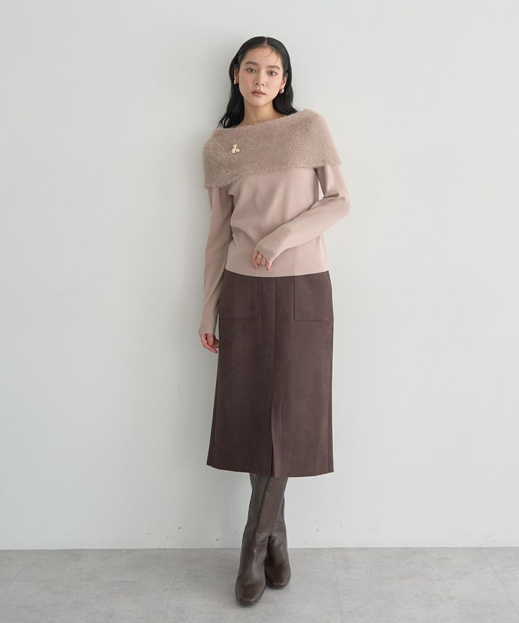 YECCA VECCA「ハイウエストフェイクスエードスカート」|タイト|