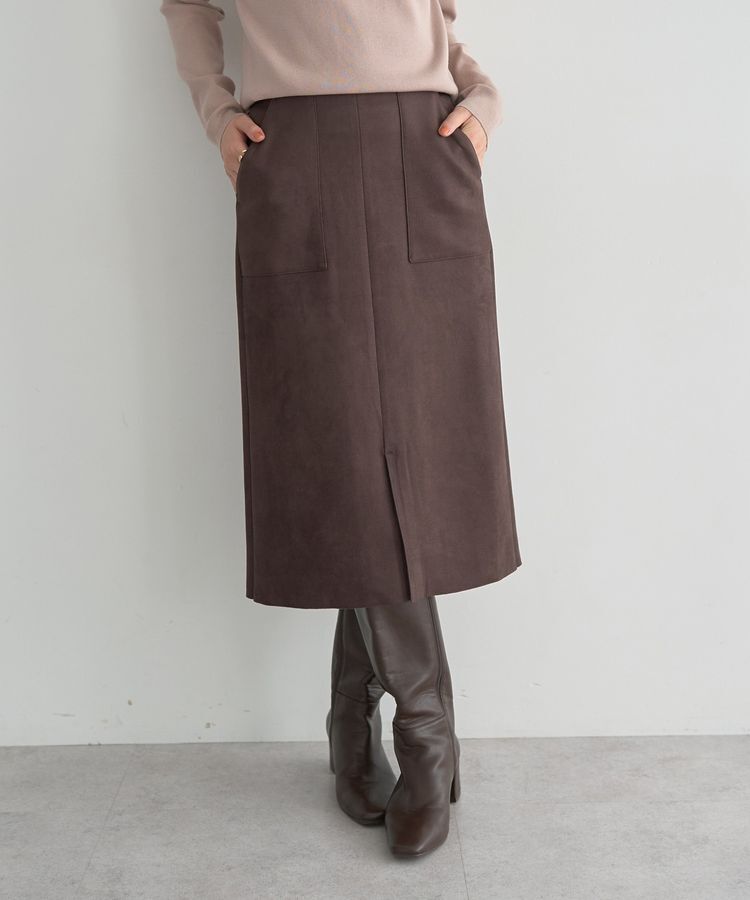 YECCA VECCA「ハイウエストフェイクスエードスカート」|タイト|Brown