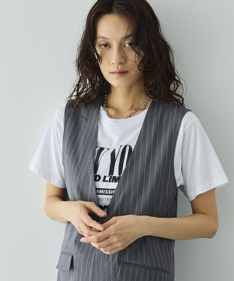 GARAGE OF GOOD CLOTHING「ストライプ深Vネックタックジャンパースカート」|ジャンパースカート|