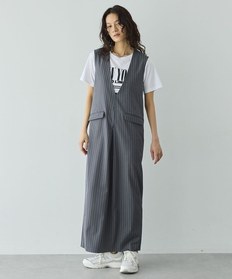 GARAGE OF GOOD CLOTHING「ストライプ深Vネックタックジャンパースカート」|ジャンパースカート|