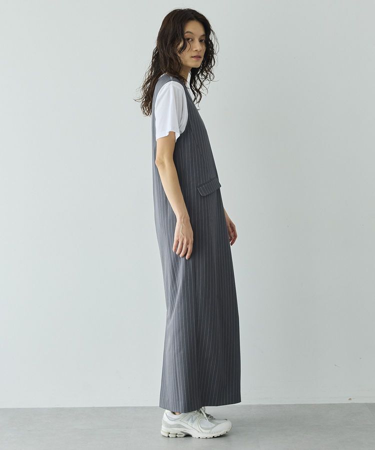 GARAGE OF GOOD CLOTHING「ストライプ深Vネックタックジャンパースカート」|ジャンパースカート|