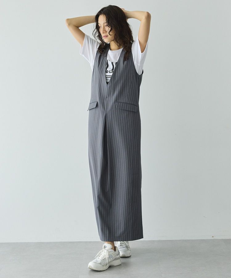 GARAGE OF GOOD CLOTHING「ストライプ深Vネックタックジャンパースカート」|ジャンパースカート|