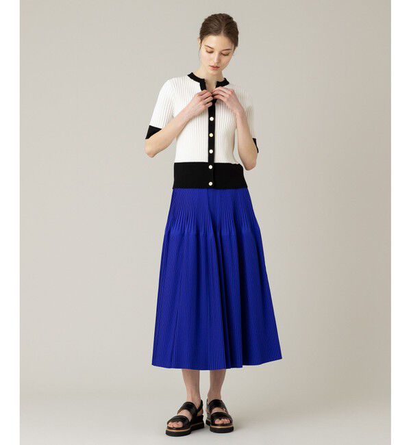 LOULOU WILLOUGHBY「【LOULOU WILLOUGHBY】バイカラーキーネック5分袖カーディガン」|カーディガン|