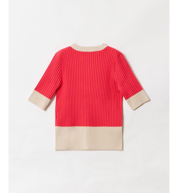 LOULOU WILLOUGHBY「【LOULOU WILLOUGHBY】バイカラーキーネック5分袖カーディガン」|カーディガン|