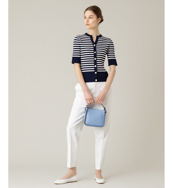 LOULOU WILLOUGHBY「【LOULOU WILLOUGHBY】バイカラーキーネック5分袖カーディガン」|カーディガン|