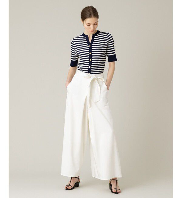 LOULOU WILLOUGHBY「【LOULOU WILLOUGHBY】バイカラーキーネック5分袖カーディガン」|カーディガン|