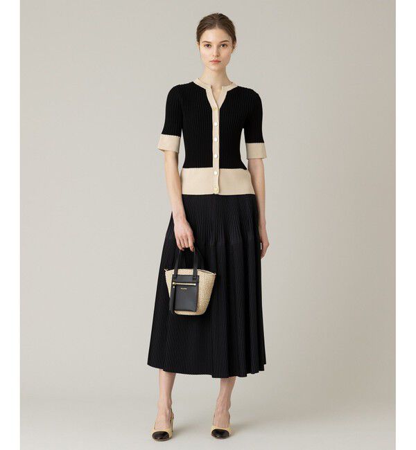 LOULOU WILLOUGHBY「【LOULOU WILLOUGHBY】バイカラーキーネック5分袖カーディガン」|カーディガン|