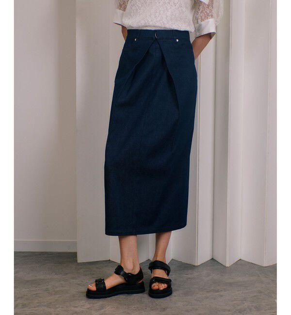 allureville「デニムライクフロントタックスカート」|スカート|ネイビー
