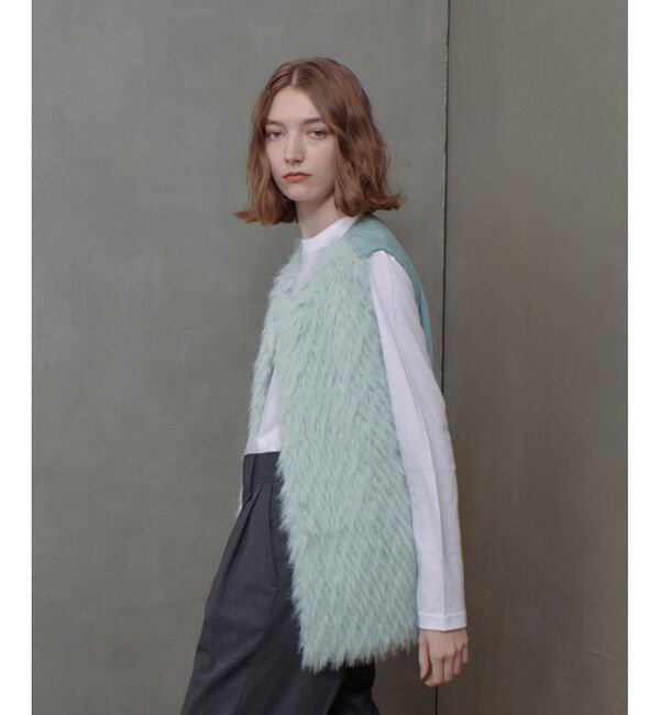 allureville「ジャガードフェイクファーコンビニットジレ」|ベスト・ジレ|ミントグリーン