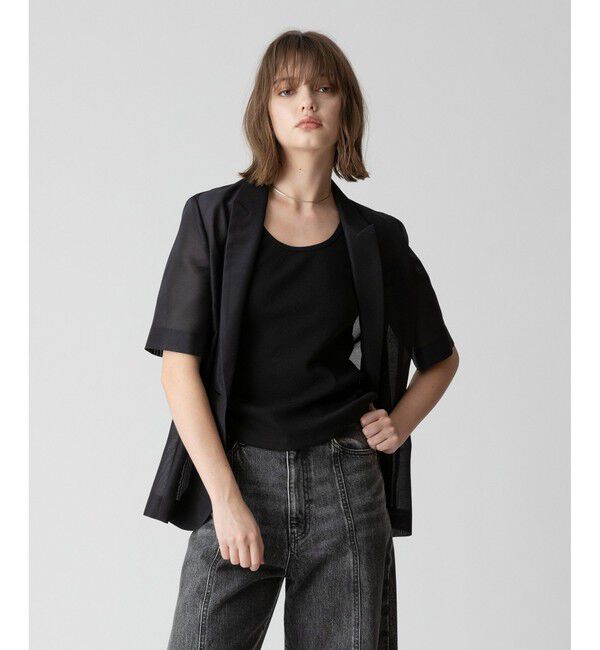 allureville「シアーハーフスリーブシングルジャケット」|テーラードジャケット|ブラック