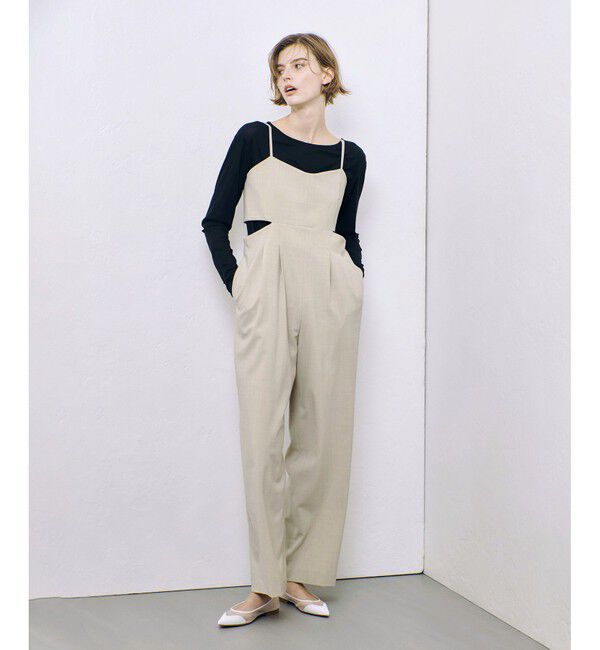 allureville「ストレッチトロサロペットパンツ」|オールインワン|ベージュ