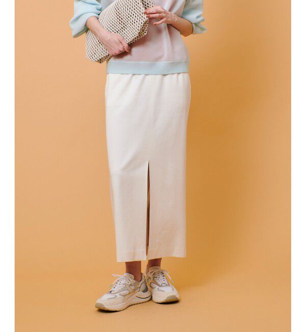 allureville「デニムライクスリットスカート」|タイト|オフホワイト