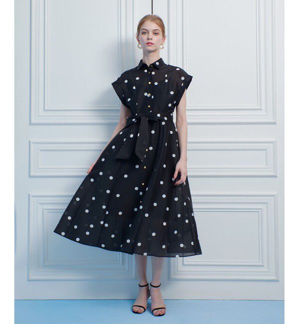 LOULOU WILLOUGHBY「【LOULOU WILLOUGHBY】オーガンドットウエストリボンワンピース」|ワンピース|