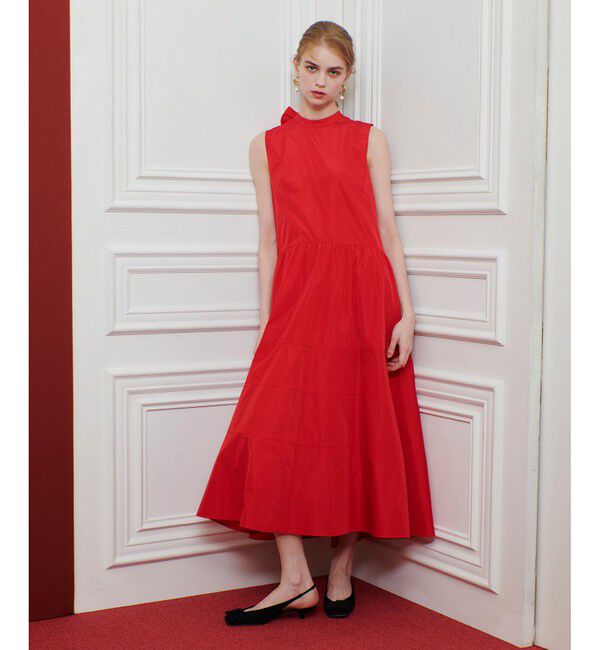 LOULOU WILLOUGHBY「【LOULOU WILLOUGHBY】バックリボンタフタワンピース」|ワンピース|レッド