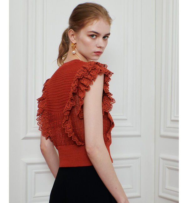LOULOU WILLOUGHBY「【LOULOU WILLOUGHBY】レースフリルニットプルオーバー」|ニット・セーター|