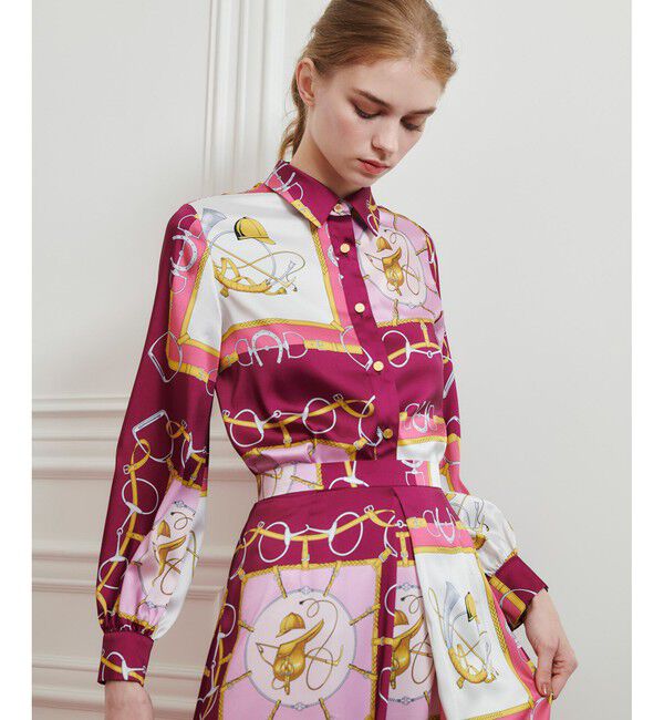 LOULOU WILLOUGHBY「【LOULOU WILLOUGHBY】RATTIジョッキープリントシャツブラウス」|シャツ・ブラウス|ピンク