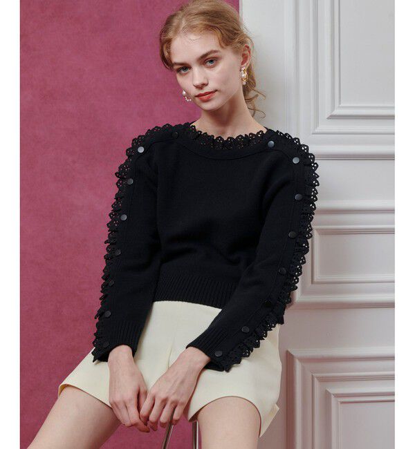 LOULOU WILLOUGHBY「【LOULOU WILLOUGHBY】ショルダーレース釦プルオーバー」|ニット・セーター|