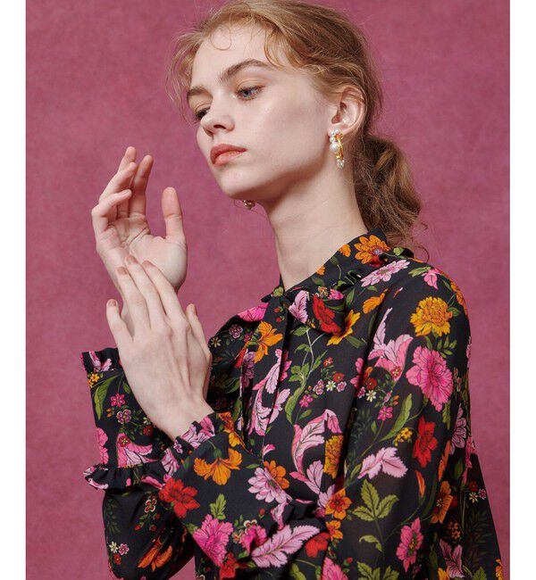 LOULOU WILLOUGHBY「【LOULOU WILLOUGHBY】シンメトリーフラワーリボンブラウス」|シャツ・ブラウス|ブラック系