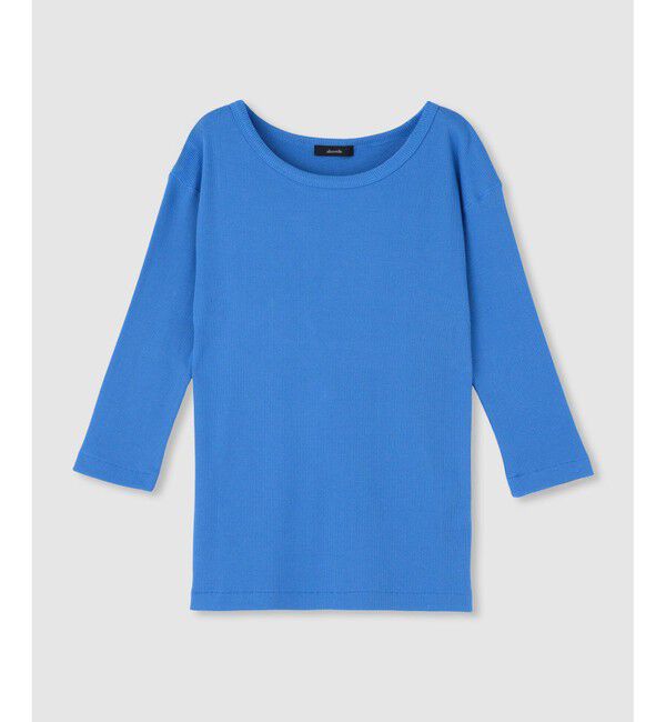 allureville「テレコ3/4スリーブボートネックプルオーバー」|Tシャツ・カットソー|ブルー