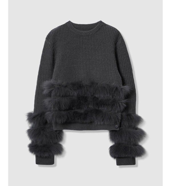 LOULOU WILLOUGHBY「【LOULOU WILLOUGHBY】フォックスファートリミングプルオーバー」|ニット・セーター|ブラック