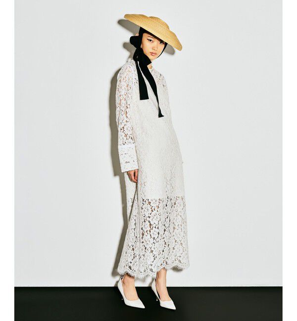 LOULOU WILLOUGHBY「【LOULOU WILLOUGHBY】パールネックレースワンピース」|ワンピース|オフホワイト