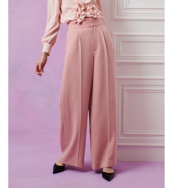 LOULOU WILLOUGHBY「【LOULOU WILLOUGHBY】ダブルクロスハイウエストサロペットパンツ」|チノ|ピンク