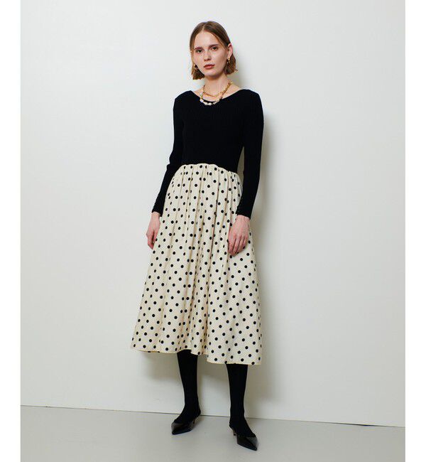 allureville「ドット柄ドッキングニットワンピース」|ワンピース|