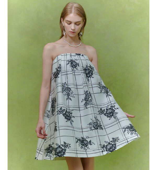 LOULOU WILLOUGHBY「【LOULOU WILLOUGHBY】SILK COフラワーチェックワンピース」|ワンピース|