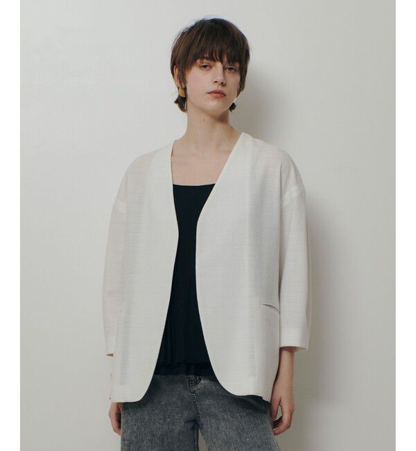 allureville「【ATELIER Line】ハーフスリーブカラーレスジャケット」|ノーカラージャケット|