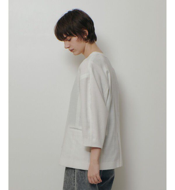 allureville「【ATELIER Line】ハーフスリーブカラーレスジャケット」|ノーカラージャケット|