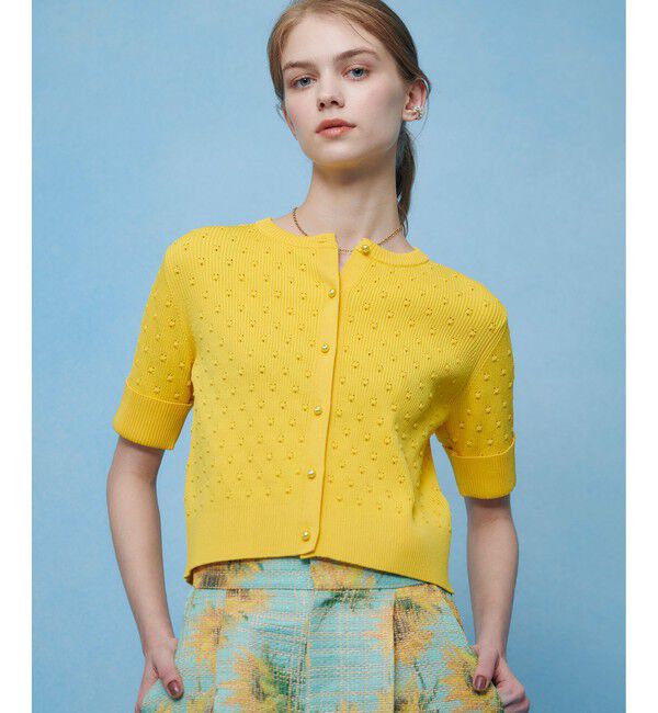 LOULOU WILLOUGHBY「【LOULOU WILLOUGHBY】アイレット半袖カーディガン」|カーディガン|イエロー