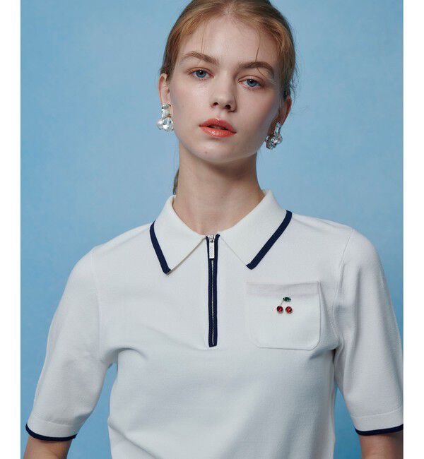 LOULOU WILLOUGHBY「【LOULOU WILLOUGHBY】CHERRY ビジューポロ」|ポロシャツ|オフホワイト