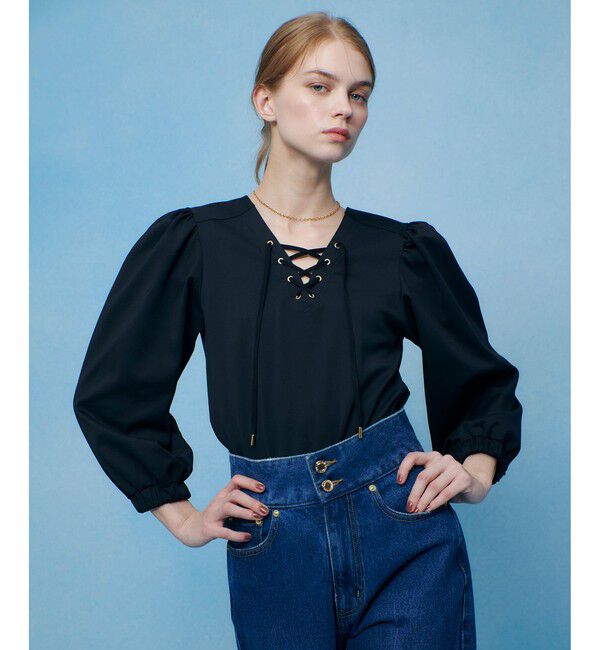 LOULOU WILLOUGHBY「【LOULOU WILLOUGHBY】モックロディレースアップマリンプルオーバー」|Tシャツ・カットソー|