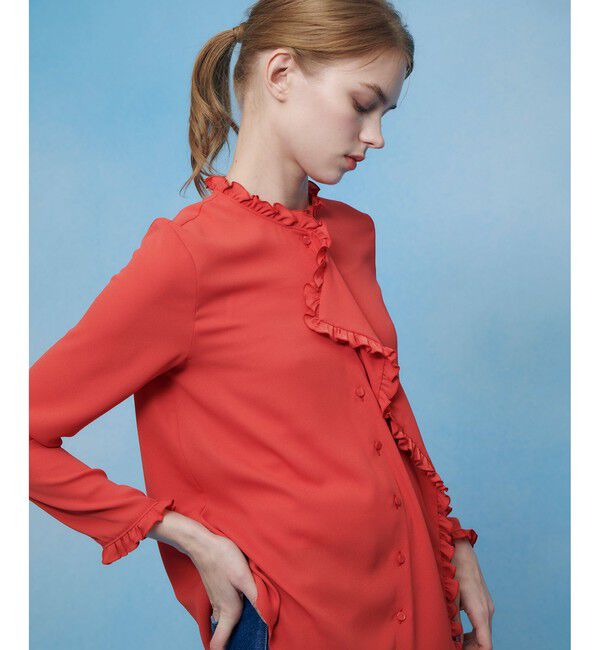 LOULOU WILLOUGHBY「【LOULOU WILLOUGHBY】ヘムフリルドレープブラウス」|シャツ・ブラウス|レッド