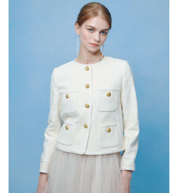 LOULOU WILLOUGHBY「【LOULOU WILLOUGHBY】ツイードツイルクルージャケット」|ノーカラージャケット|