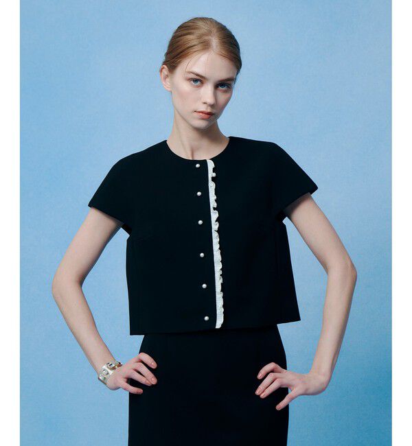 LOULOU WILLOUGHBY「【LOULOU WILLOUGHBY】ダブルクロスフリルジャケット」|ノーカラージャケット|