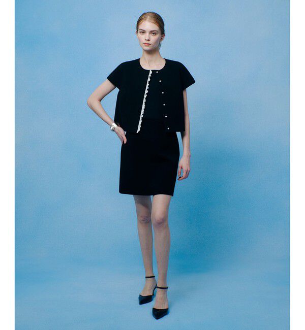 LOULOU WILLOUGHBY「【LOULOU WILLOUGHBY】ダブルクロスフリルジャケット」|ノーカラージャケット|